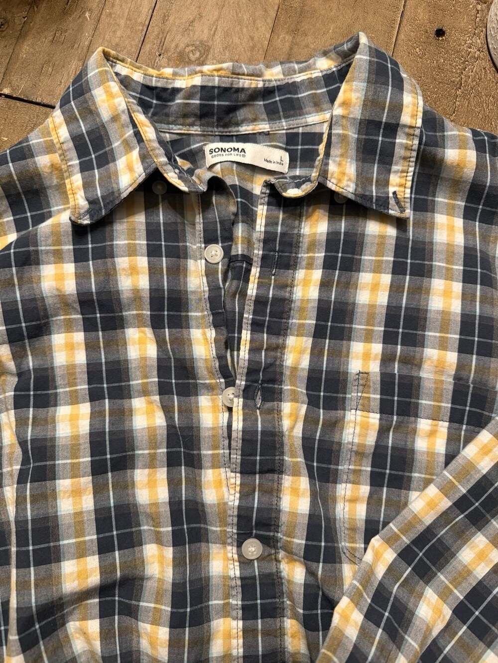 Sonoma Goods For Life Men's Large Long Sleeve Plaid Button-Down Shirt